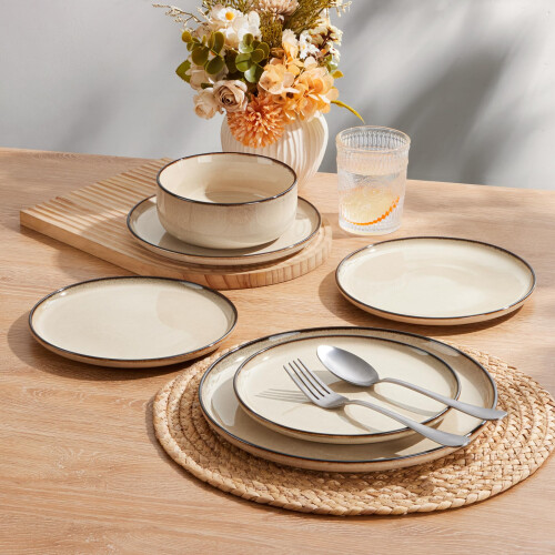HaWare Dinner Set, 12 Piece Stoneware Dinnerware Service for 4, Reactive Glaze Dining Ware Include Plates and Bowls, Chip and Scratch Resistant, 2