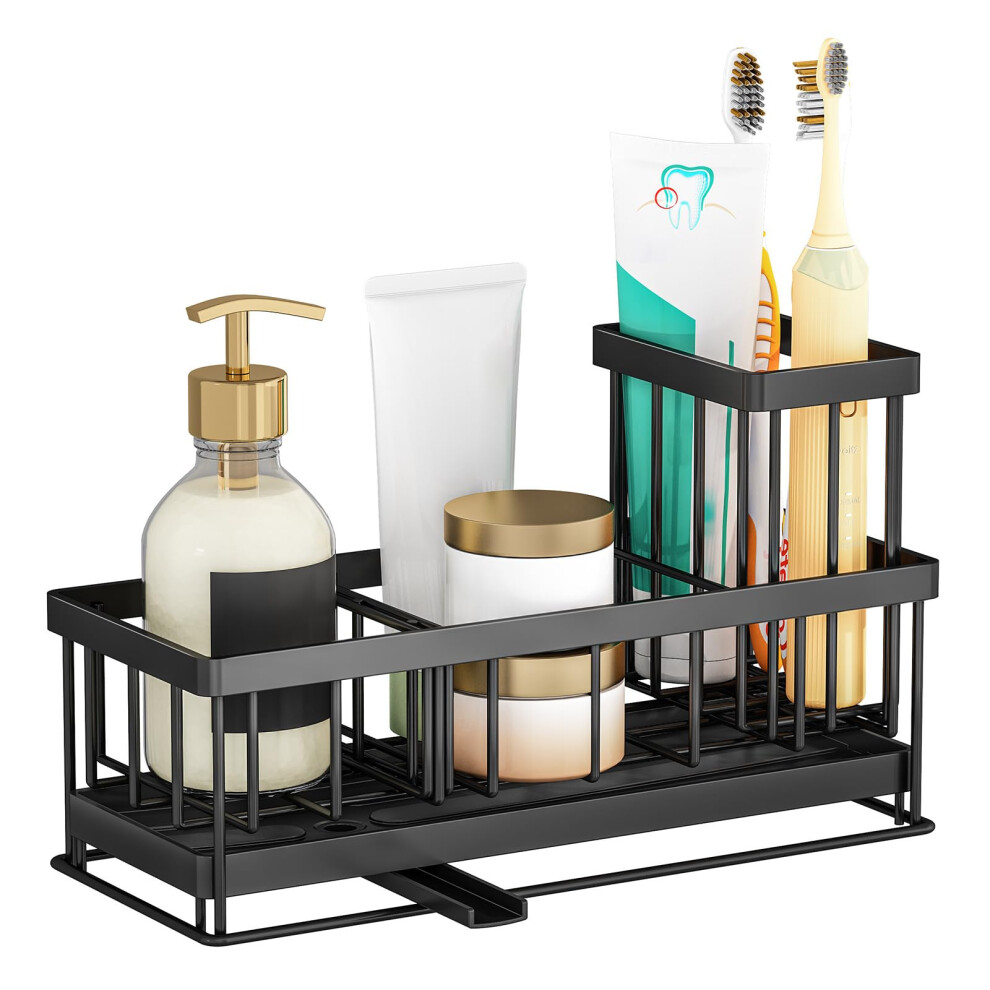 Tidytrove Kitchen Sink Caddy - Sink Tidy Organizer With Removable Sponge Holder Brush Holder, Sink Tidy Caddy With Self-Draining Tray For Countertop