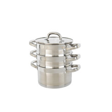 Salter Timeless 3 Tier Steamer ? 18cm Stainless Steel Stackable Cooking Pots, Includes Handles & Tempered Glass Lid, Non-Stick, Vegetable Steaming