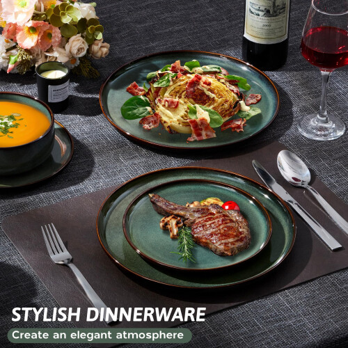 HaWare 12 Piece Dinner Set, Stoneware Dinnerware Service for 4, Reactive Glaze Dining Ware Include Plates and Bowls, Chip and Scratch Resistant, 2