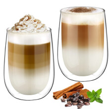glastal 2x350ml Double Walled Coffee Glasses Mugs Cappuccino Latte Macchiato Glasses Cups for Coffee Tea Milk Juice Ice Cream Borosilicate Heat