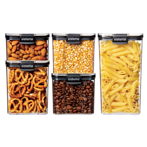 Sistema Sistema Ultra Square Airtight Pantry Storage Containers | Assorted Capacity Food Storage Solution | Stackable | Locking Clips | BPA-Free | Clear with