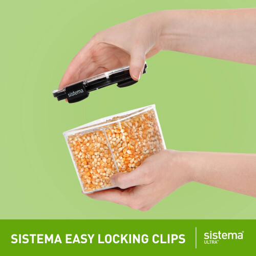 Sistema Sistema Ultra Square Airtight Pantry Storage Containers | Assorted Capacity Food Storage Solution | Stackable | Locking Clips | BPA-Free | Clear with 1
