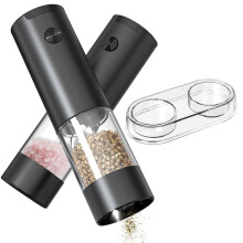 CIRCLE JOY Electric Salt and Pepper Grinder Set Battery Powered Spice Mills with Base, Washable 95ml Transparent Container, White LED Light and