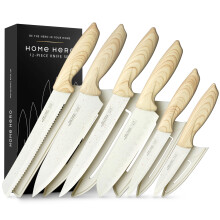 Home Hero Kitchen Knife Set with Sharpener - High Carbon Stainless Steel Knife Block Set with Ergonomic Handles (12 Pcs - Cream)