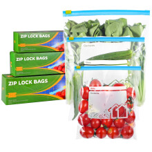 70 Pcs Food Storage Freezer Bags, 3 Sizes Zip Lock Bags (4.55L, 2.27L, 1L), Reusable Ziplock Bags Sandwich Bags with Expandable Bottom, Heavy Duty