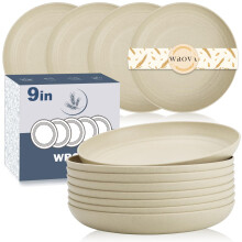 Wrova Plastic Dinner Plates Set of 8-Unbreakable Plate 9 Inch, Dishwasher & Microwave Safe Plates - Reusable Lightweight Plate for Kitchen &