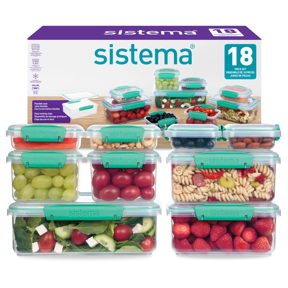Sistema Klip It Food Storage Containers | Airtight & Stackable Meal Prep Containers With Lids | School Lunch Boxes & Snack Boxes | 18 Count (9