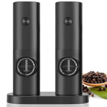 2Pcs Electric Salt and Pepper Grinder Set with Base, Battery Powered with Adjustable 5 Levels of Coarseness Salt and Pepper Grinder Mill(Black)