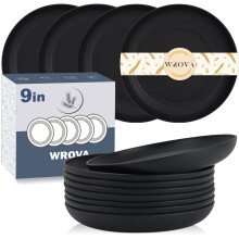 Wrova Unbreakable Plastic Plates - 9 Inch Dinner Plate Set of 8 - Dishwasher & Microwave Safe Plastic Plates Reusable - Lightweight Deep Plate for