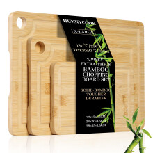 Hunnycook 3-Piece Wooden Chopping Board Extra Large Set - Bamboo Chopping Boards for Kitchen with Juice Grooves & Handles,Ideal for Carving Meat,