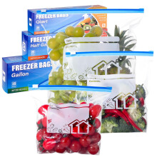 Hemiks 70 Pcs Food Storage Freezer Bags, 3 Sizes Zip Lock Bags (4.55L, 2.27L, 1L), Reusable Ziplock Bags Sandwich Bags with Expandable Bottom, Dark