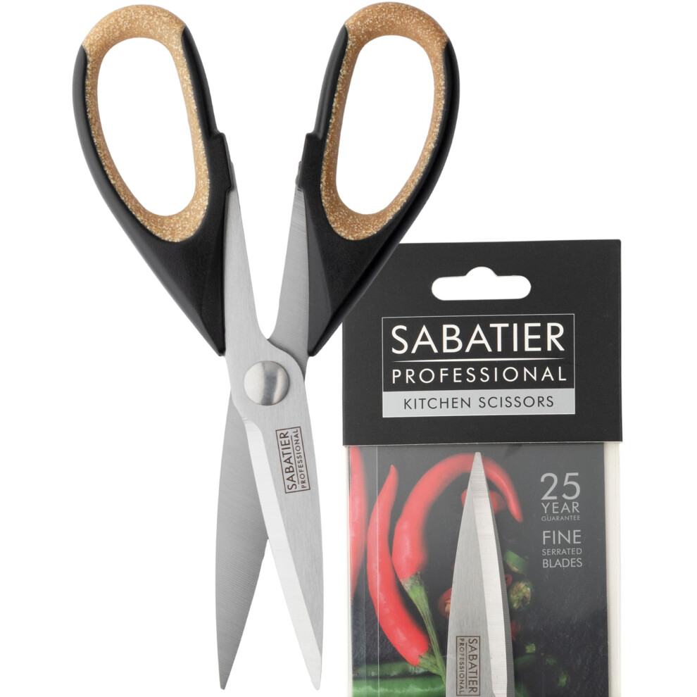 Taylors Eye Witness Sabatier Professional 22Cm Heavy Duty Kitchen Scissors - Ultra Sharp Fine Serrated Blades & Perfect Soft Grip Handles With Cork Effect. Multipurpose