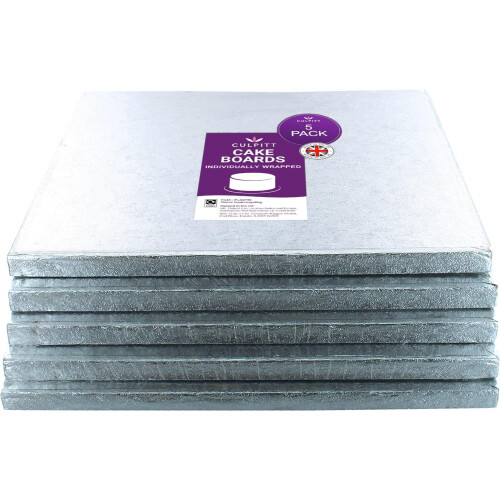 Culpitt 12" Square Silver Cake Drum Board - Pack of 5 (Individually Wrapped)