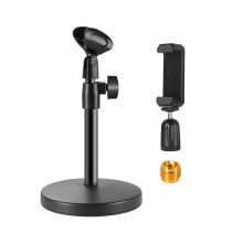 Suporte de Microfone de Mesa, com Clipe de Microfone, Suporte de Telefone Celular, Adaptador de Metal Macho de 5/8 Polegadas para FêMea de 3/8