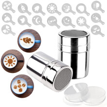 Mauts 2 Pack Chocolate Shaker Dusters Mesh Powder Shaker Shaker 16 Coffee templates Set for Syrup,Cream,PowderedSugar,Cocoa,Cappuccino,for
