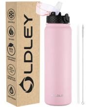 OLDLEY Stainless Steel Water Bottle with Straw 1L Vaccum Insulated Large Drink Flask Metal Water Bottles 1 litre Leakproof Keep Drinks Hot Cold for