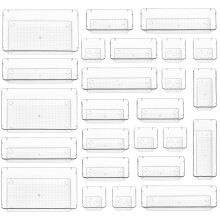 Stackzy Drawer Organiser Set ? Makeup Organiser Tray for Drawers ? Clear Cosmetics Container Tray for Bedroom ? Utensil Cutlery Set Divider ? Kitchen