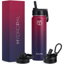 HydroPal Vacuum Insulated Stainless Steel Water Bottle, 1200ml/1000ml/750ml- 2 Lids (Straw Lid and Spout Lid), 2 Straws Water Bottle for 12 Hours Hot