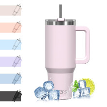 WATERSY Travel Mug Coffee Cup 40oz Tumbler Straw Lid and Handle, Stainless Steel Double Wall Vacuum Insulated Coffee Water Bottle Thermal for Cold Hot