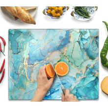 Kitchenville Glass Chopping Board 50x40cm : Tempered Glass Worktop Savers for Kitchens, Durable, Scratch-Resistant, Heat-Proof - Turquoise Ocean