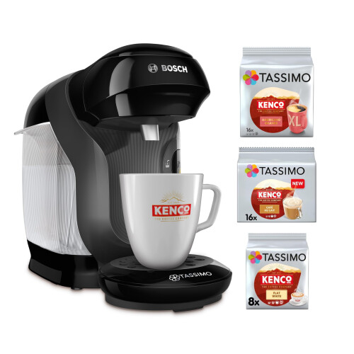 Tassimo Tassimo by Bosch Style Friendly Pod Coffee Machine with 40 Kenco Drinks Starter Bundle, TAS112EGBC - Black