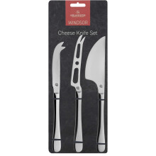 Windsor Carded 3-Piece Cheese Knife Set, 18/0 Stainless Steel, Black