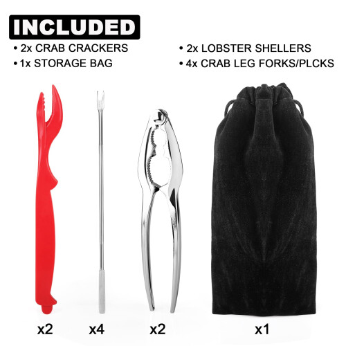 Seafood Tools Set includes 2 Crab Crackers, 2 Lobster Crackers Shellers, 4 Crab Leg Forks/Picks - Nut Cracker Set 1