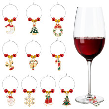 MELLIEX Pack of 10 Christmas Wine Glass Charms Rings Wine Glass Pendant Charms Reusable Glass Markers Champagne Glasses Wine Glass Markers for