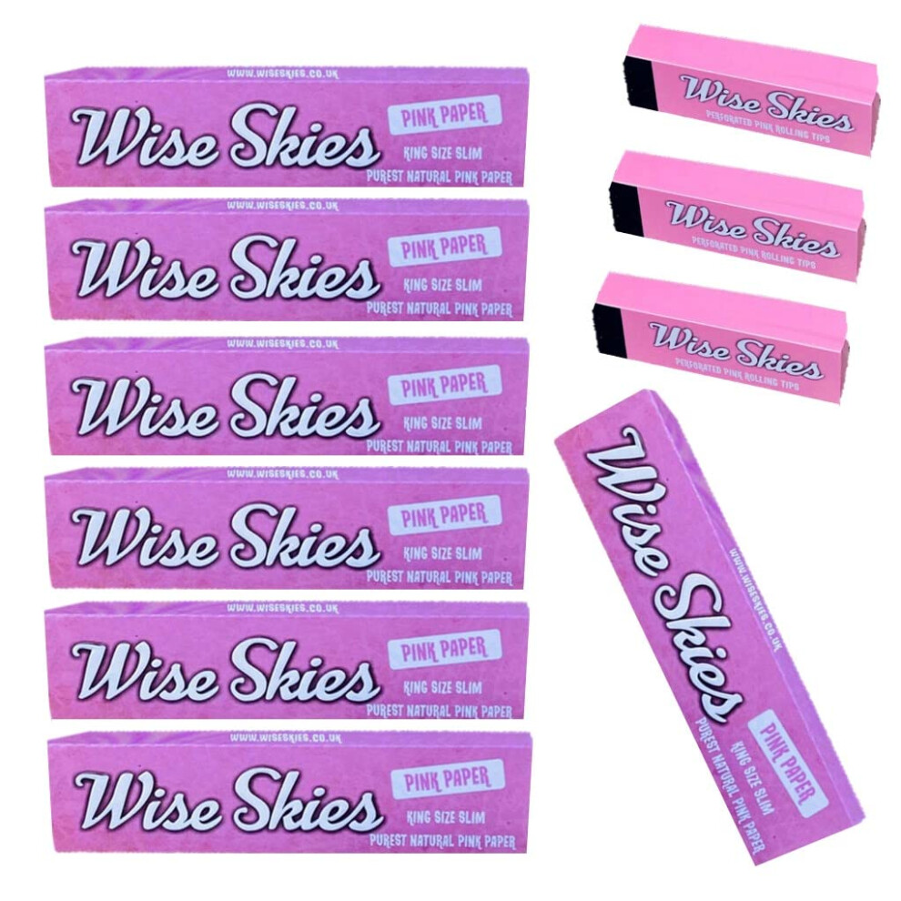 Wise Skies Pink Rolling Papers And Tips Rolling Set (7 Papers 3 Tips)