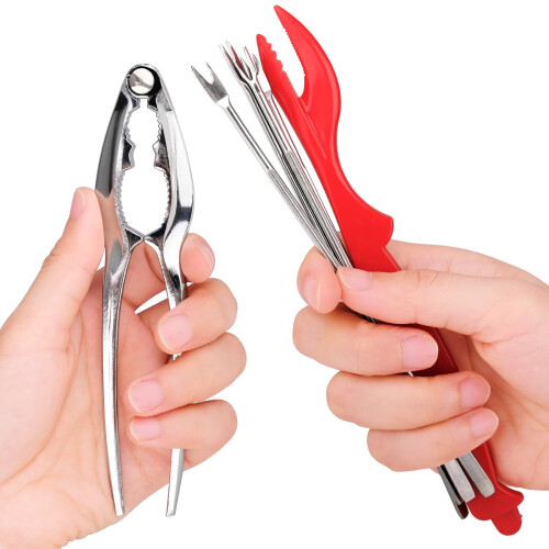 Seafood Tools Set includes 2 Crab Crackers, 2 Lobster Crackers Shellers, 4 Crab Leg Forks/Picks - Nut Cracker Set 2