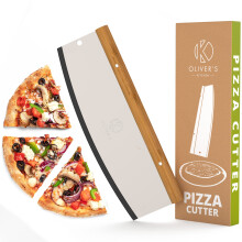 Oliver's Kitchen Pizza Cutter - Pizza Slicing Made Easy (from 12 to 17" inches) - Organic Bamboo Handle with Comfortable Grip - Slice Like A Pro Pizza