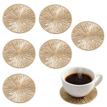 Stylish Coasters Set of 6 ? Gold Round PVC Drink Coaster, Reusable Cup Coaster for Cold Drinks and Hot Beverages, Non-Slip Outdoor Coasters for Garden