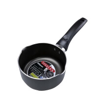 STEELEX Non-Stick Milk Pan 16cm with Dual Double Pouring Lips Non-Stick Aluminium Small Milk Pan Deep Milk Pot Water Boiling Saucepan, Grey (AL8016)