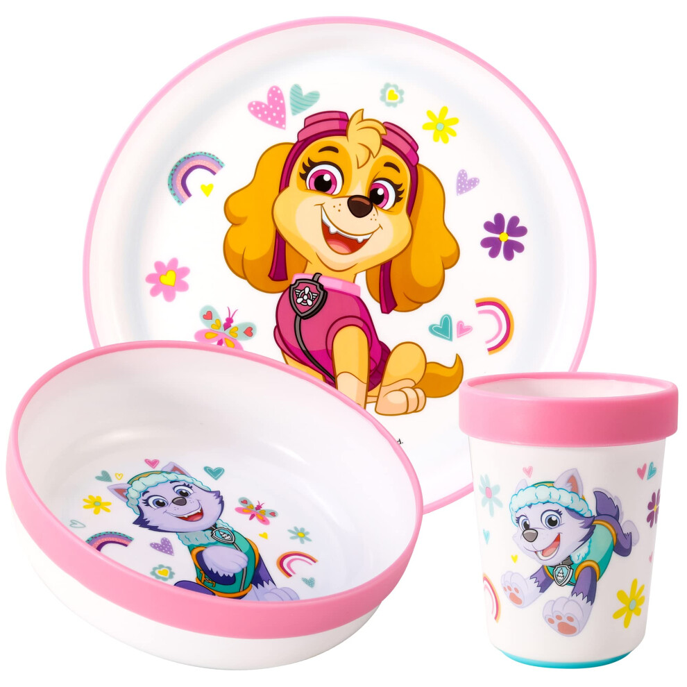 Paw Patrol 3Pcs Reusable Bicolor Premium Kids Dinner Tableware Set Plate, Bowl & Tumbler, Free Zawadi Global