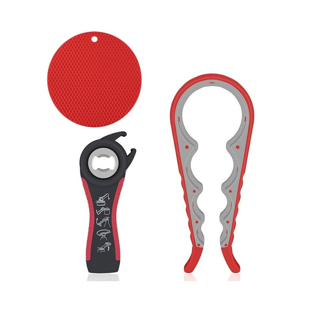 Canned Food Jar LId and Bottle Opener with Silicone Gripper for Children Elderly and Arthritis Sufferers 5 in 1 Kit
