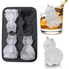 ice Cat Ice Cube Tray - 3D Cat Shape Moulds for Whisky Bourbon, 4-Hole Large Fun Moulds