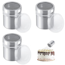 3Pcs Flour Shaker for Baking,Icing Sugar Shaker Duster Stainless Steel with Cover,Chocolate Shaker for Cappuccino Easy to Clean,Chocolate Powder