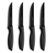 Ruffulon Steak Knife Set of 4 - Black Stainless Steel Serrated Kitchen Knives with Ergonomic Handle, Multipurpose Dinner Set, Dishwasher Safe,