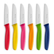 Ruffulon Classic Set of 6 Paring Knives with Straight Edge, Stainless Steel, 8 cm, New Sharp and Durable Small Kitchen Knife, Comfortable Non-Slip