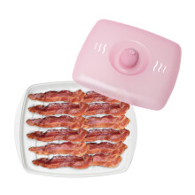Joie Piggy Bacon Tray ? Microwave Bacon Cooker with Grooved Design, BPA-Free, Pink