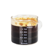BCnmviku 75ml Espresso Measuring Cup,V-Shaped Pouring Spout Shot Glasses,Milk Jug with Handle for Barista,Coffee,Cappuccino,Latte,Liquid(1 Pack)