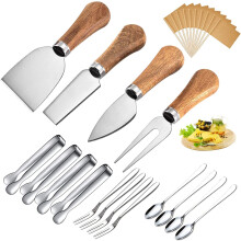 16Pcs Cheese Knives Set with Wooden Handle, Mini Steel Stainless Cheese knife set for Charcuterie and Cheese spread Mini Serving Tongs Spoons Forks