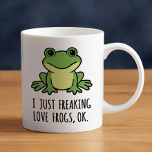 LOZACHE Cute Frog Coffee Mug 11oz, I Just Freaking Love Frogs Ceramic Mug Tea Milk Cup, Funny Gag Gifts Ideas White Elephant for Frog Lovers Men Women