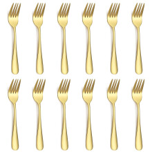 Evanda Dessert Forks 12 Pieces, Gold Titanium Plating Stainless Steel Pastry Set, Mini Cake and Appetizer Forks for Home, Wedding, Party, Cafe,