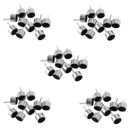50 Pcs 2 Pin  MIC Capsule Electret Condenser Microphone Silver Tone Black