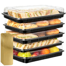 Houbobo Reusable Sandwich Platter Trays - 5 Pack Premium PP Serving Platters, Buffet Trays with Lids for Party Food, Sandwiches, Cake (34cm x 24cm)