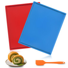 2 PCS Swiss Roll Cake Mat, Silicone Baking Trays for Oven Non Stick Baking Pad Heat Resistant Swiss Roll Tin Sheets Dehydrator Mats with Scraper
