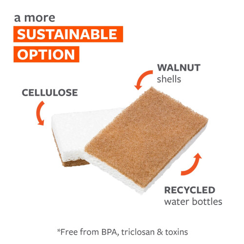 Full Circle Walnut Shell Non-Scratch, Cellulose, Brown, Scrubber Sponges, Set of 2 1