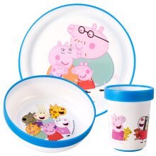 Peppa Pig 3pcs Reusable Bicolor Premium Kids Dinner Tableware Set Plate, Bowl & Tumbler, BPA Free